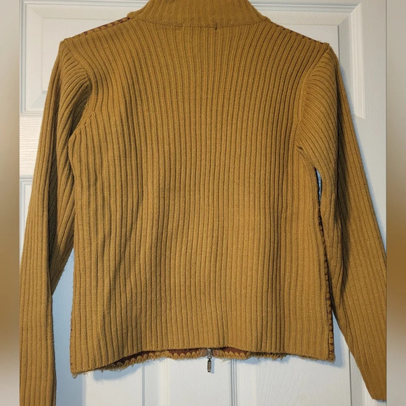 Angque Vintage Zip Sweater Jacket Rust Gold Brown‎ Braiding Fall Mockneck Hippie - Picture 3 of 7